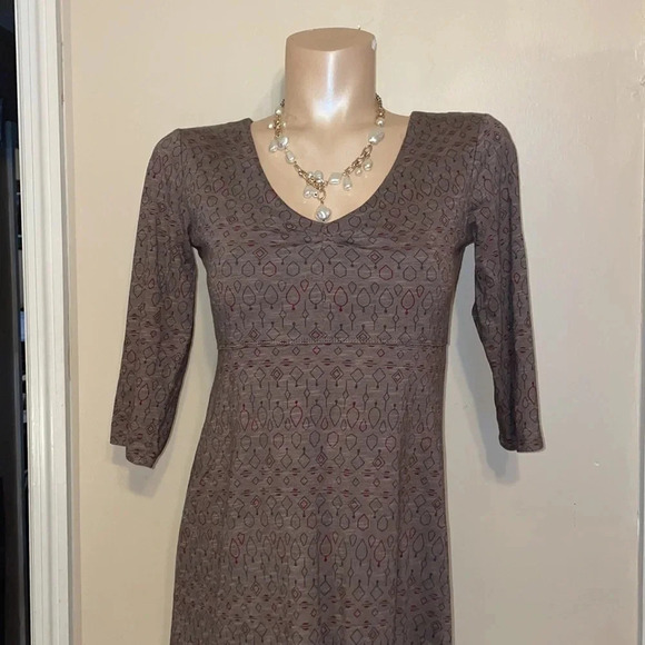 Toad & Co womens dress Small 4 6 Rosalinda falcon brown fit flare stretch 3/4 - Picture 2 of 9